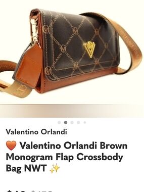 Valentino Orlandi Brown and Tan Monogram Flap Crossbody